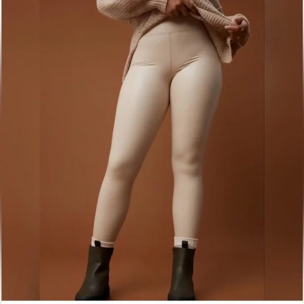 Offline by Aerie Real Luxe High Rise Faux Leather Cream Leggings Women's size L